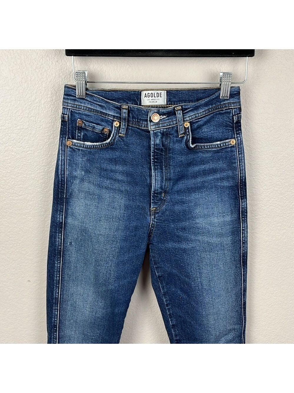 Agolde Sophie Jeans Dark Wash High Rise Slim/Skinny Leg Raw Hem Cropped Denim 25 - Picture 4 of 12